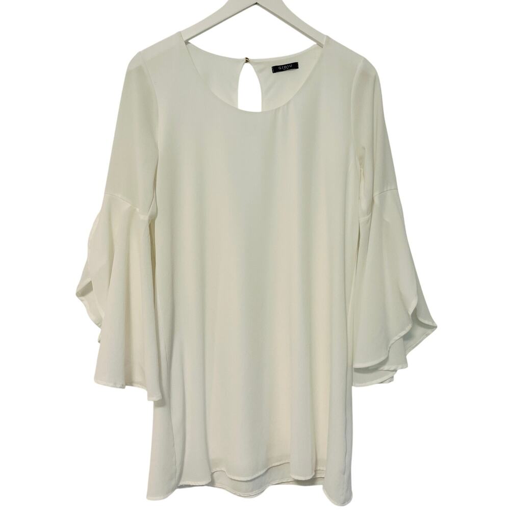 Gibiu Dress Long Blouse White Split Ruffle Sleeve Size Small